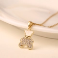 Collana elegante in acciaio al titanio dorato con ciondolo a forma di orsetto e zirconi - Oro (8421)