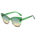Cat-eye sunglasses with green translucent frame and blue-to-orange gradient lenses - Green Leopard Frame Green Yellow Lens