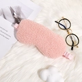 Soft pink teddy plush sleep mask with silk satin elastic strap for cozy light blocking - Light Pink
