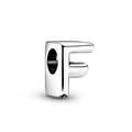 Silver letter F charm bead for DIY bracelets with a smooth polished metallic finish - Letter F