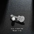 Silver guitar brooch pin with sparkling rhinestones and a large white pearl accent - Pearl Guitar Silver (XD7197-2)