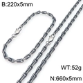 Conjunto de collar y pulsera de acero inoxidable estilo retro con eslabones de cadena - Pulsera / Negro Mate