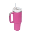 Bicchiere termico rosa da 40oz in acciaio inossidabile con manico e cannuccia su bianco - Rosa Barbie / 40oz