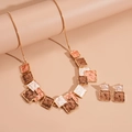 Detailed view of geometric square enamel pendant necklace and matching stud earrings set - Coffee 2-Piece Set