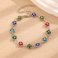 Chic silver bracelet with multi-colored four-leaf clover charms and adjustable clasp - Silver Four Leaf Clover Bracelet