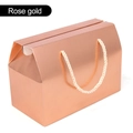 Elegant rose gold gift box with pearlescent finish and cream woven handle for cakes - 20x10x13.5cm-Handheld Gift Box / Rose Gold