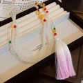 Collier long chinois avec perles blanches, accents colorés et pompon dégradé rose - Style Frange Rose Dégradé Perle Blanche (42#)