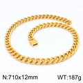 Grosse chaîne cubaine 12mm en acier inoxydable doré pour homme, longueur 710mm - Collier Doré 710x12mm