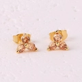 Minimalist gold-plated stud earrings with three champagne zircons in a triangle setting - Champagne