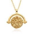 18k gold plated necklace with a rotating vintage coin pendant and embossed pattern - Retro Portrait Rotating Coin Style (B098)