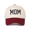 Retro MOM embroidery trucker hat with cream crown and burgundy brim baseball cap - Adjustable / Off-White and Wine Red