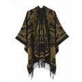 Ethnic style black and gold paisley shawl with fringes for travel and daily wear - One Size / Tassel Paisley-Black Yellow