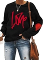 Black long sleeve sweatshirt with red LOVE print and heart detail on sleeve - Black Large Love
