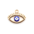 Golden alloy Evil Eye charm with blue iris and lashes for DIY jewelry making - 10pcs Dark Blue Eyelash Evil Eye Hollow Pendants