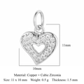 Silver heart pendant with cubic zirconia and copper, measuring 11x10mm for DIY jewelry - Silver Hollow Heart (VB786-1)