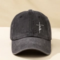 Berretto da baseball in cotone lavato grigio antracite con ricamo Faith bianco - Taglia unica / Nero