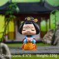 Figurine de servante mignonne en résine avec Hanfu bleu et message de chance - Dame Tang C Tenant un Lotus