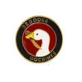 Kreative Emaille-Anstecknadel Ente mit 'BE GOOSE DO CRIMES' Text und goldener Fassung - Rote Runde Gans mit Messer-BE GOOSE DO CRIMES