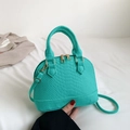 Teal blue shell bag with animal pattern embossing and elegant gold-tone hardware - Mint Green