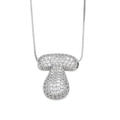 Silver mushroom pendant necklace with cubic zirconia pave inlay on a box chain - Letter T / Silver