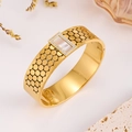 Vintage honeycomb gold plated bangle with rectangle shell inlay and sparkling diamonds - Gold White Shell