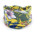 Bohemian stretch elastic headband featuring yellow tropical floral print and leaves - 76