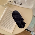 Casual black cotton ankle socks with white polka dot pattern on an open book - One Size / Black