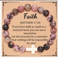 8mm pink zebra jasper stone bead bracelet with cross pendant on faith message card - Cross Charm Faith Multi-Color Stone With Card