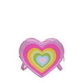 Pink heart-shaped crossbody bag featuring rainbow concentric layers and glitter texture - Pink
