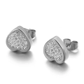 Orecchini a cuore in argento con cristalli scintillanti e chiusura a perno con ago - Stile Cuore Argento con Zirconia Pave (KE67690-K)