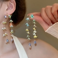 Pendientes de flores coloridas con borlas de cristal y agujas de plata en una modelo - Pendientes de Borla de Flor de Gota de Agua Azul (6# Aguja de plata-Colorido)