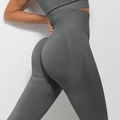 Seamless charcoal yoga set with high waist leggings and sports crop top - Grey