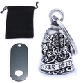 Vintage silver Biker Betty guardian bell with rose patterns and black velvet pouch set - Steel 3-Piece Set (Bell/Bag/Hanger)