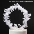 White feather wreath cake topper ornament for birthday party decoration, 90cm total length - White Feather Strip Decor
