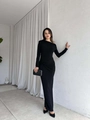 Elegante vestido negro de una sola manga larga con detalle de nudo en la cintura - S / Negro