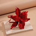 Detail van een dubbellaagse rode gelakte bloem armband op een stenen textuur - Rood