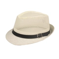 Men's breathable cream mesh fedora hat with a black leather band and silver buckle - Creamy White
