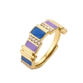 Adjustable 18K gold plated ring with blue and purple enamel squares and zircons - Blue & Purple
