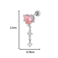 Silver cartilage piercing earring with pink heart gemstone and star pendant, length 2.3cm - Size 6 / Silver