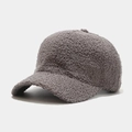 Detailed texture of grey faux shearling fabric on the brim of a warm baseball cap - Adjustable / Dark Gray