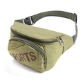 Olive green canvas waist bag with dual zipper compartments and sports logo detail - 27*17*17cm / Green