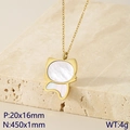 Collar gato dorado con colgante nácar blanco sobre piedra beige, medida 20x16mm - Dorado (KN290889-GC)