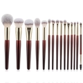 15-delige professionele make-up borstelset met mahoniehouten handvaten en gouden hulzen - Make-up Borstel Set - Rood