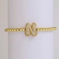 18k gold plated bubble bead elastic bracelet with micro-pave zircon letter M pendant - Letter N