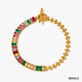 Goldenes Armband mit bunten Zirkoniasteinen und strukturierter Kette mit OT-Verschluss - Gold Mehrfarbig