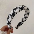 Chic black and white houndstooth knit headband with thick wide brim and handmade label - Style E/Black White Houndstooth