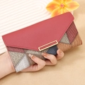 Women's slim long wallet in red and multicolored patchwork faux leather with metal buckle - Patchwork Red