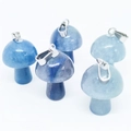 Mini mushroom pendant in blue natural stone with silver clasp on white background - Blue Aventurine