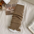 Brown cable knit leg warmers with scalloped edges for a cozy vintage aesthetic - One Size / Light Coffee