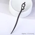 Classic 17.5cm hand-carved black sandalwood hair stick with hollowed ruyi pattern - Ebony - C10